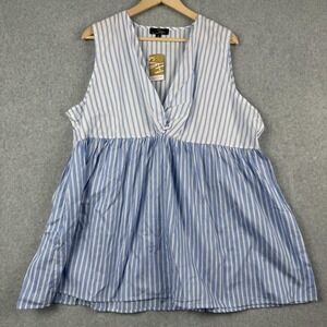 Suzanne Betro Tank Top Womens 3X Blue White Stripe Sleeveless Babydoll Tunic NEW